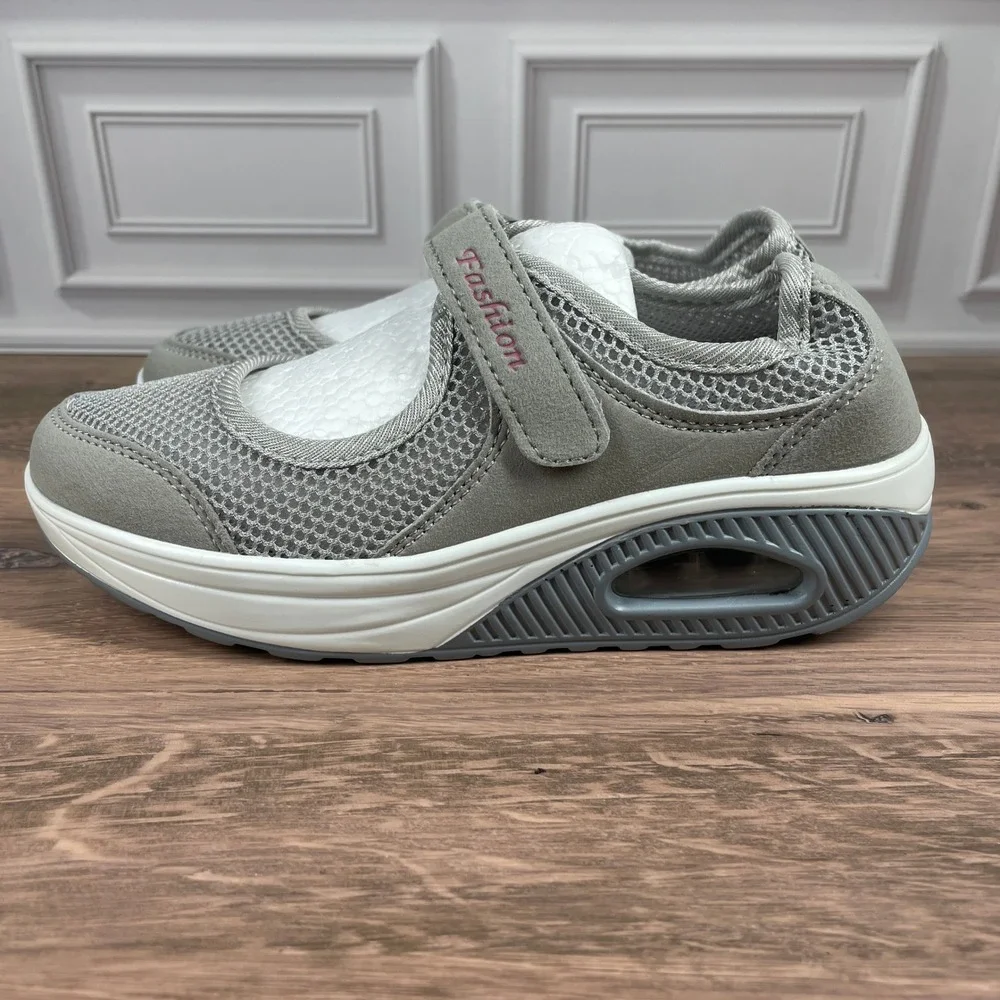 Fashion Orthopedic Comfort Walking Shoes‎ Womens Mary Jane Lightweight Gray Sz 5